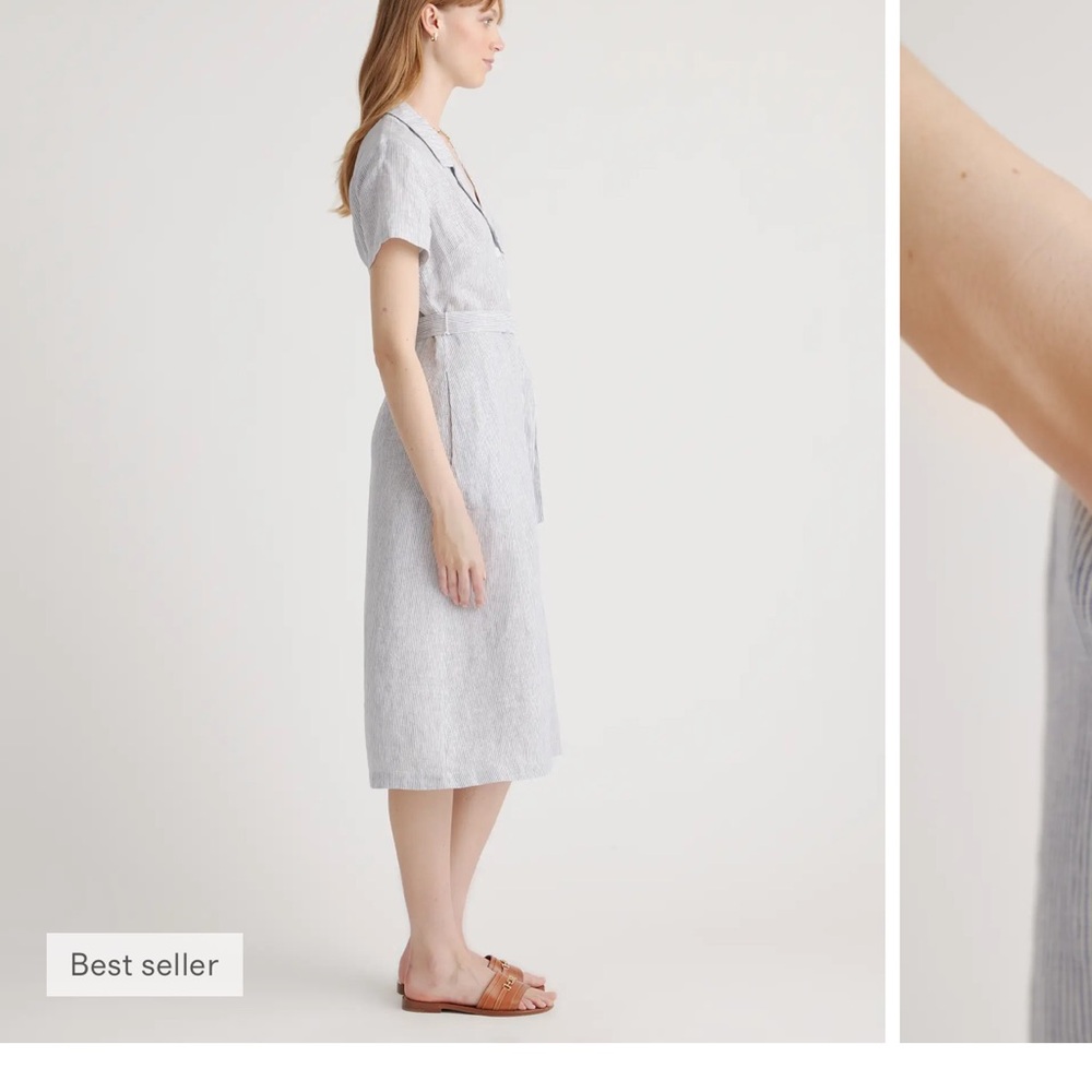 Quince NWT 100% European linen button front dress with pockets. Navy and white. - Picture 2 of 10